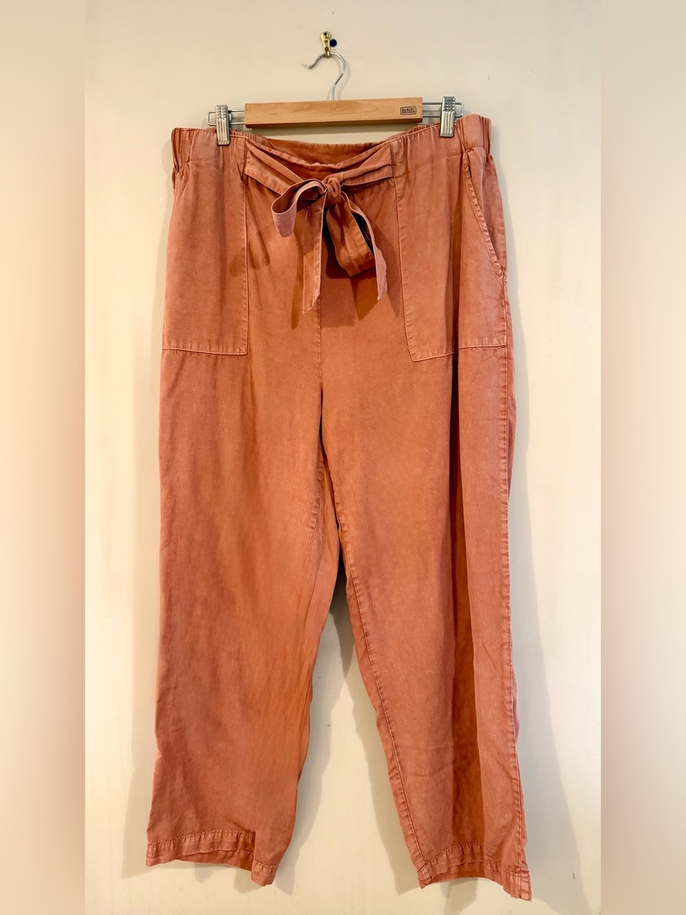 Jane & Delancey Terracotta Wide Leg Pants, Drawstring Cropped w/ Pockets, Large